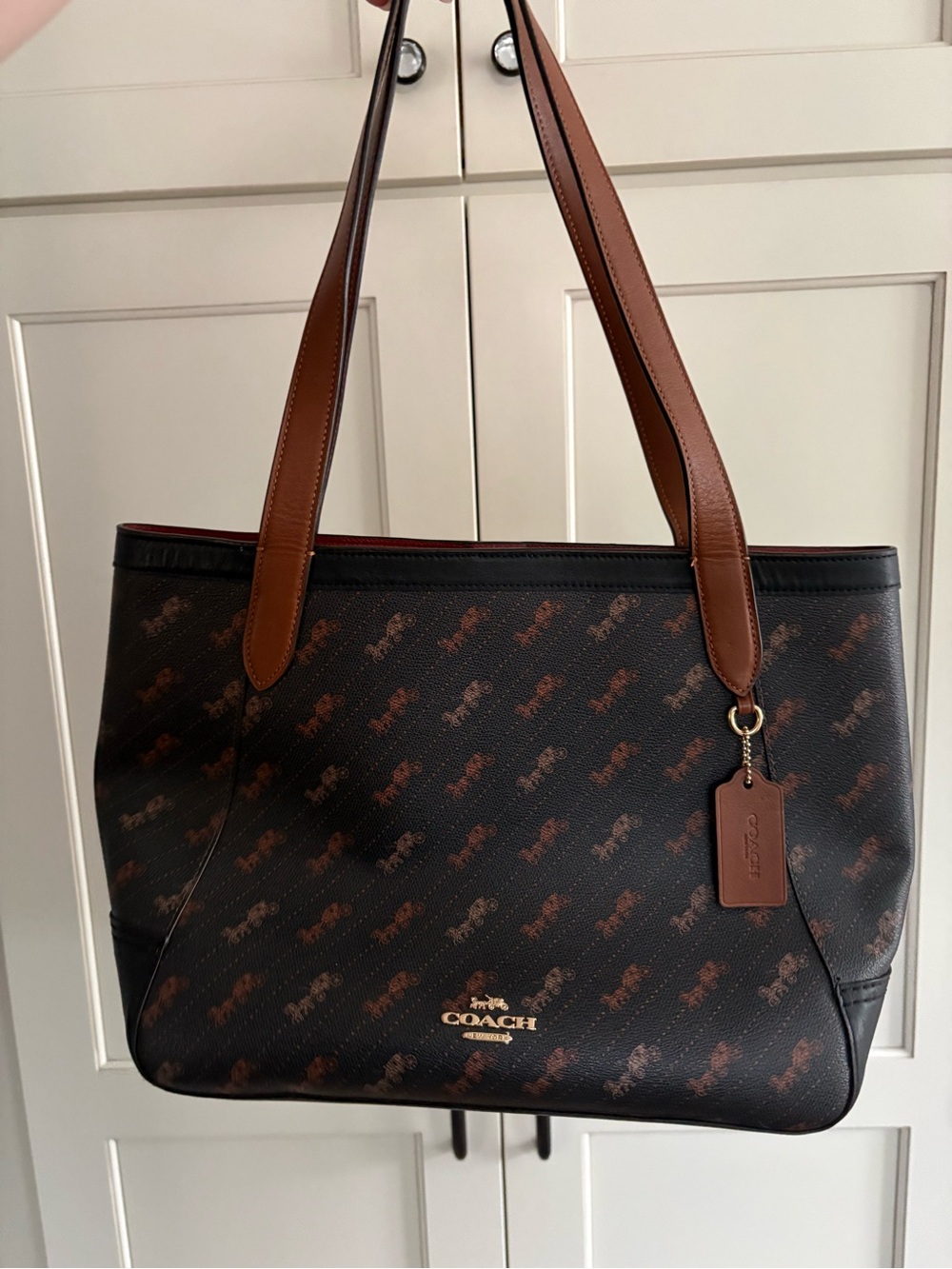 Coach Black and Brown Signature Tote with Leather Trim - Picture 3 of 6